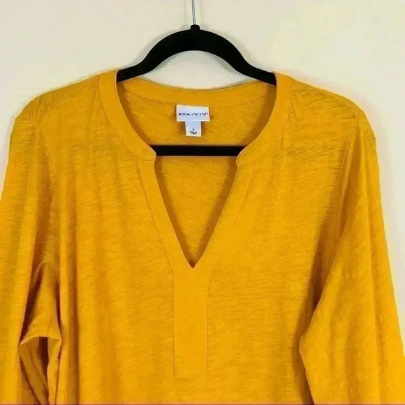 Ava & Viv Golden Yellow V-Neck Balloon Sleeve Cotton Light Weight Blouse Size14W - Picture 5 of 11